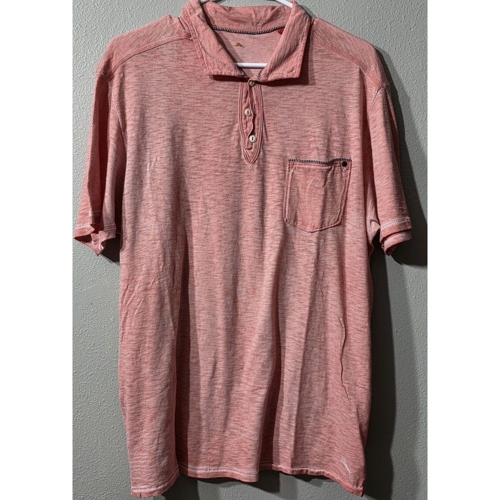 Tommy Bahama Men's Polo Shirt Faded Red/Pink Slub Knit Marlin Logo Pocket M